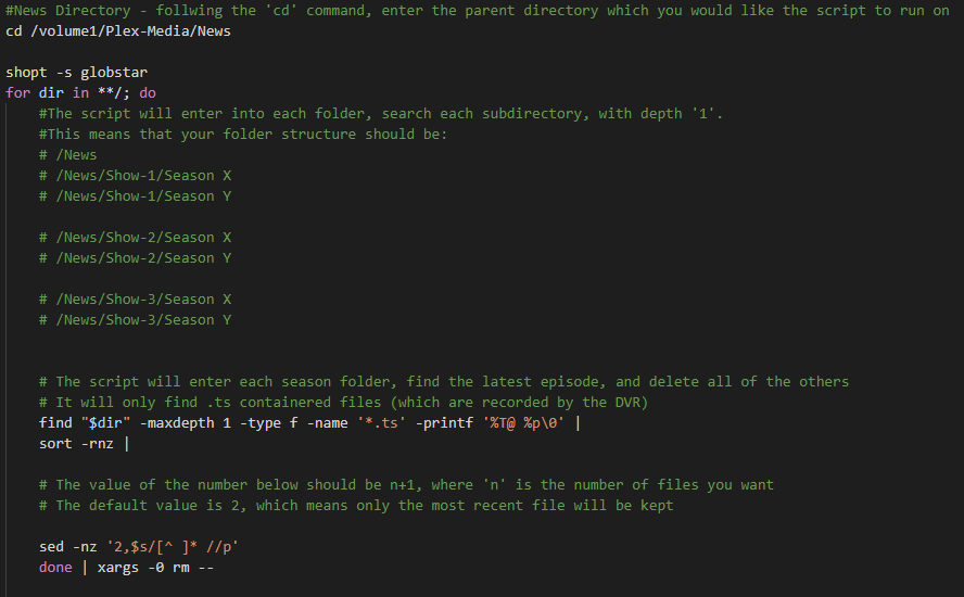 Tinkering with Technology Screenshot of code: DVR to delete old news daily