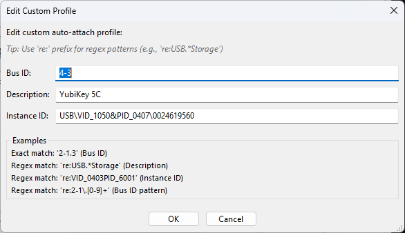 wsl usb manager custom profile edit